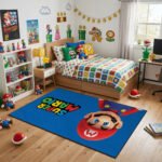 Super Mario Blue Gamer Rug - Mario Kids Room Gaming Rug - Super Mario Bedroom Carpet