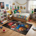 Super Mario Art Gamer Rug - Mario Paint Splash Gaming Rug - Mario Kids Room Carpet