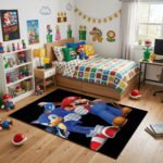 Super Mario Rug - Mario Sonic Gaming Area Rug - Nintendo Mario Room Decor - Retro Gaming Carpet