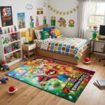 Mario And Rabbids Kingdom Battle Rug – Colorful Mario Gaming Room Area Rug for Kids