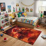 Super Mario Fire Battle Rug – Epic Mario Action Gaming Room Rug for Kids