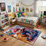 Super Mario Rug - Mario Luigi Gaming Area Rug - Video Game Bedroom Carpet - Gamer Room Decor