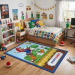Super Mario Yoshi Rug - Mario Yoshi Gaming Area Rug - Nintendo Gamer Bedroom Carpet