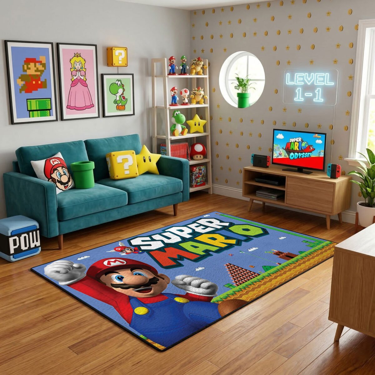 Super Mario Rug - Mario Gaming Area Rug - Nintendo Kids Bedroom Playroom Carpet - Image 3
