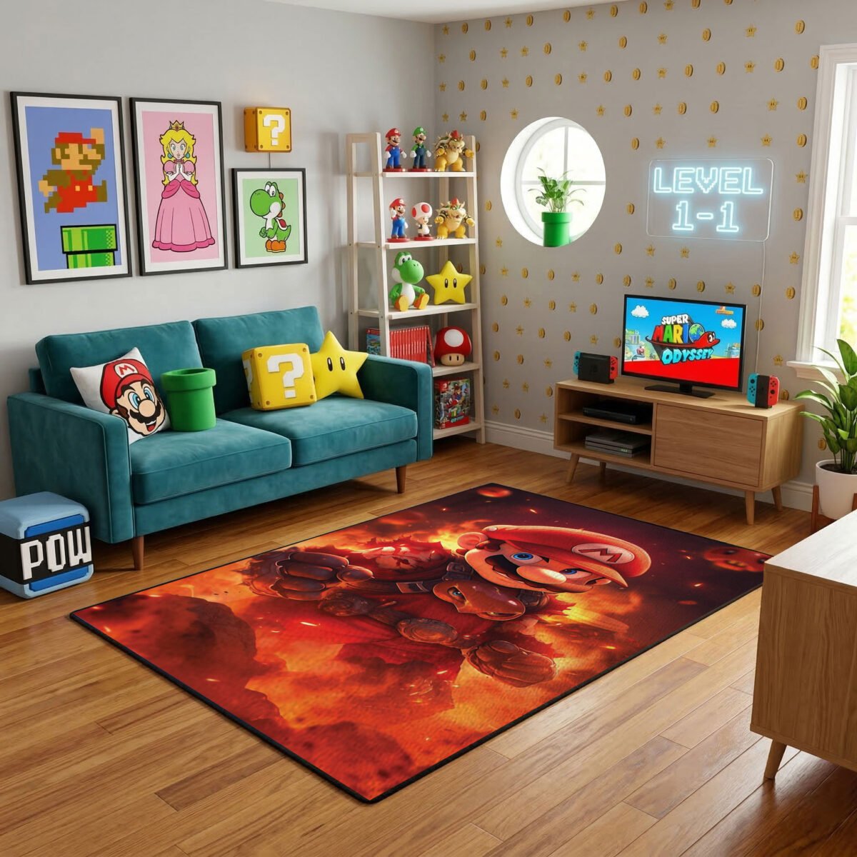 Super Mario Fire Battle Rug – Epic Mario Action Gaming Room Rug for Kids - Image 2