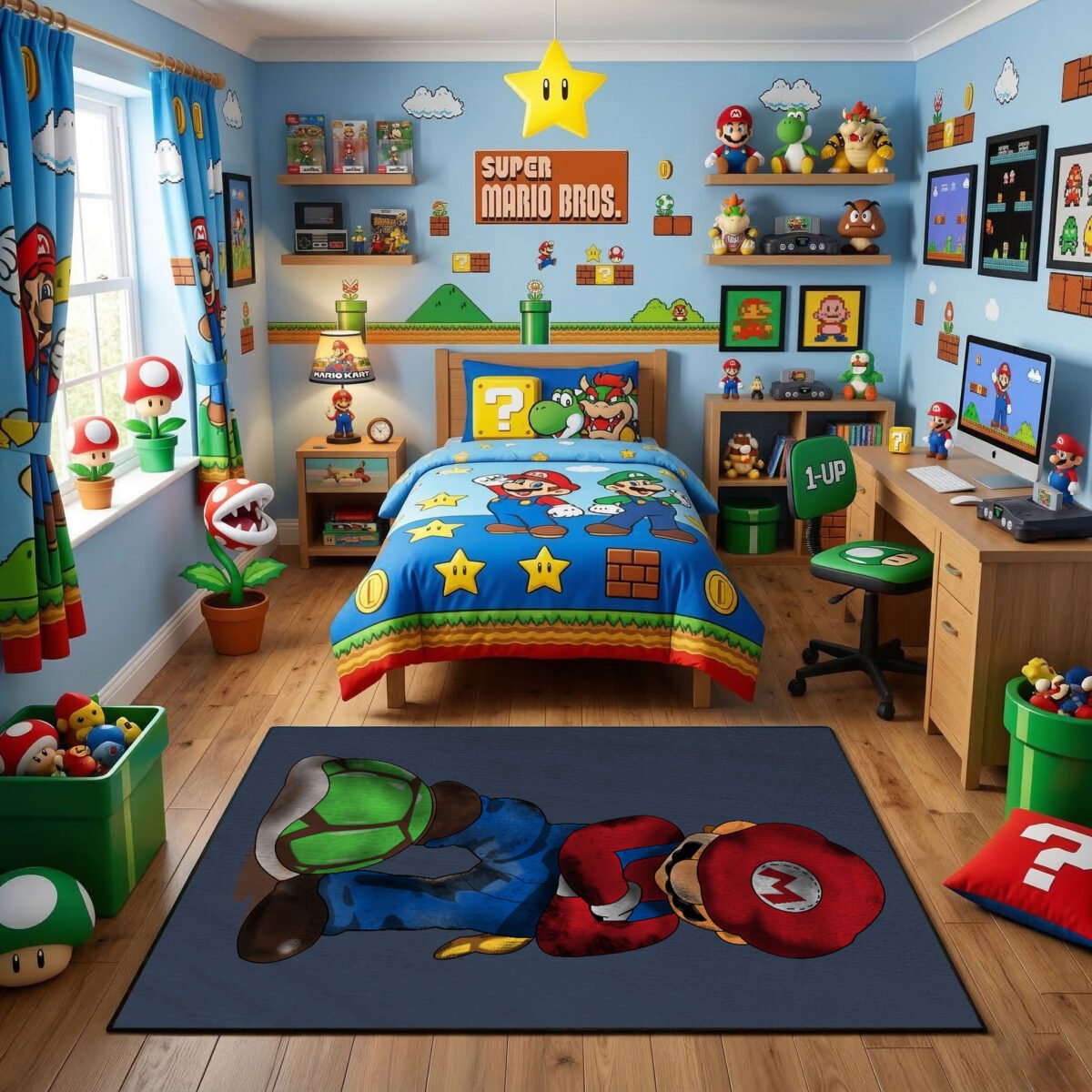 Funny Mario Rug - Super Mario Gaming Area Rug - Nintendo Kids Room Carpet - Image 2