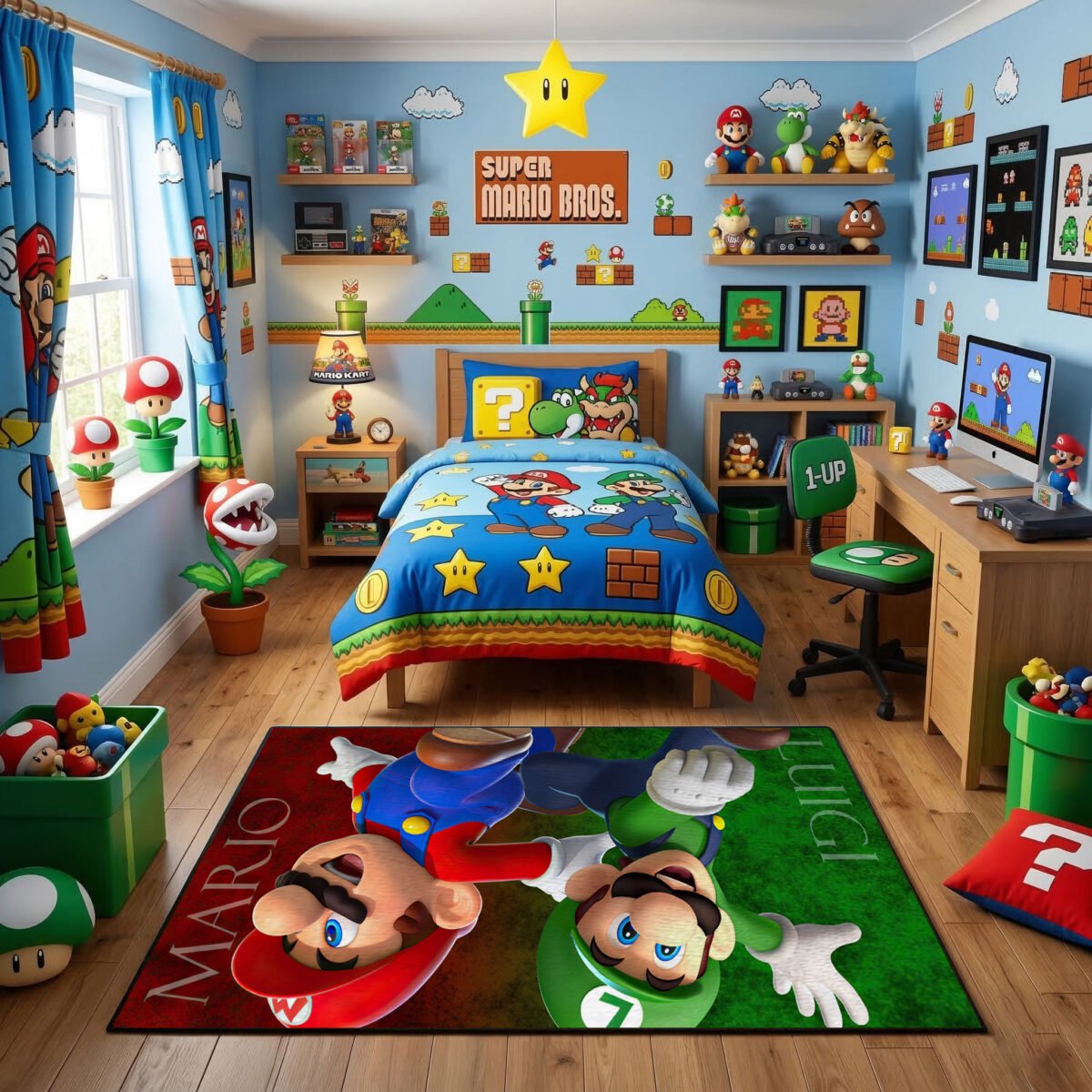 Mario Luigi Rug - Super Mario Bros Gaming Area Rug - Nintendo Kids Bedroom Carpet - Image 3