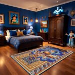 Aladdin Agrabah Palace Mosaic Area Rug - Vintage Magic Lamp Design, Blue & Gold Persian Style Fantasy Decor for Living Room & Bedroom - Image 3