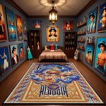 Aladdin Agrabah Palace Mosaic Area Rug - Vintage Magic Lamp Design, Blue & Gold Persian Style Fantasy Decor for Living Room & Bedroom - Image 2