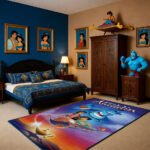 Aladdin Magic Carpet Area Rug, Genie & Jasmine Design, Arabian Fantasy Rug for Bedroom Living Room Decor