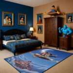 Aladdin & Jasmine Magic Carpet Area Rug - Agrabah Night Sky & Crescent Moon Design, Fantasy Starlit Decor for Bedroom & Living Room