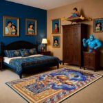 Aladdin Agrabah Palace Mosaic Area Rug - Vintage Magic Lamp Design, Blue & Gold Persian Style Fantasy Decor for Living Room & Bedroom