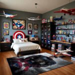 Captain America Grunge Shield Hero Rug – Marvel Superhero Bedroom Area Rug
