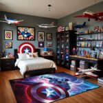 Captain America Lightning Shield Battle Rug – Marvel Superhero Action Area Rug