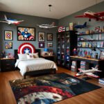 Captain America Hero Portrait Shield Rug – Marvel Superhero Bedroom Area Rug