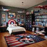Captain America American Flag Hero Rug – Marvel Superhero Bedroom Area Rug