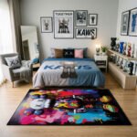KAWS Companion Abstract Paint Splatter Area Rug - Vibrant Multi-Color Street Art Design, Modern Room Decor for Art Fans & Collectors - Image 3