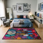 KAWS Hypebeast Luxury Monogram Area Rug - Graffiti Street Art Companion Design, Modern Bedroom & Collector Lair Floor Decor - Image 3