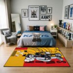 KAWS Robot Cyborg Area Rug - Dissected Character & X-Arrow Design, Hypebeast Yellow & Red Modern Decor for Collector Bedroom & Gaming Room - Image 3