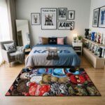 KAWS Hypebeast Mashup Area Rug - Supreme & Designer Monogram Pattern Design, Modern Street Art Floor Mat for Collector's Bedroom & Gaming Lair - Image 3