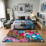 KAWS Hypebeast Pattern Mashup Area Rug - Vibrant Leopard, Tiger & Designer Street Art Design, Modern Bedroom & Collector Room Floor Mat - Image 3