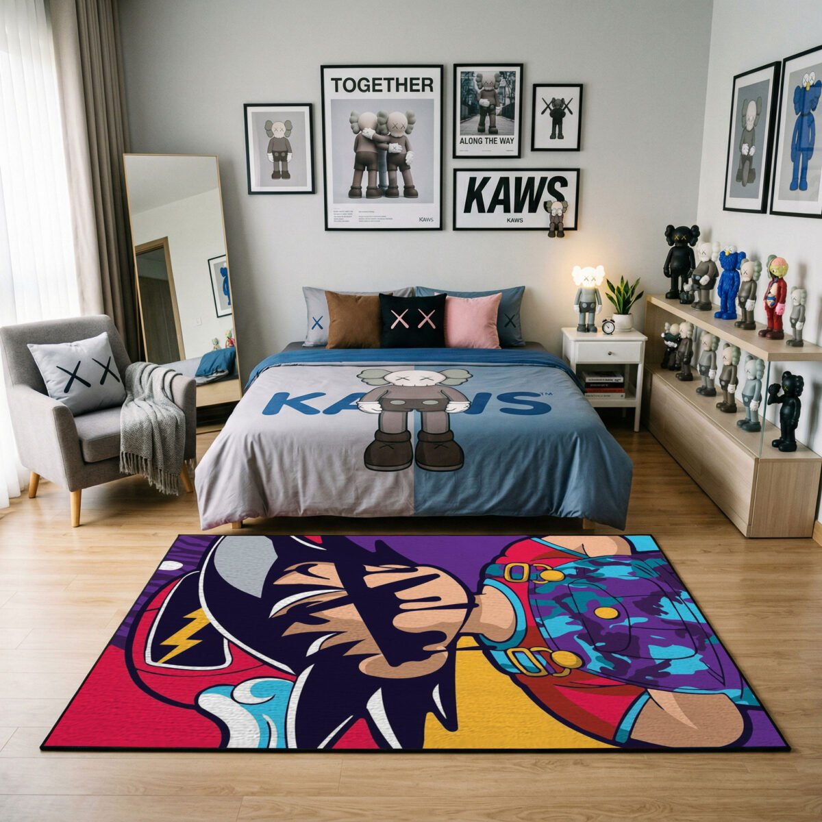 Street Art Together Graphic Area Rug - Iconic Cartoon Figure Bedroom Decor for Collectors - Image 3