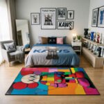 KAWS Geometric Checkered Multi-Color Area Rug - Vibrant Stained Glass Companion Design, Modern Bedroom & Art Collector Room Decor - Image 3
