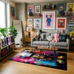 KAWS Companion Abstract Paint Splatter Area Rug - Vibrant Multi-Color Street Art Design, Modern Room Decor for Art Fans & Collectors - Image 2