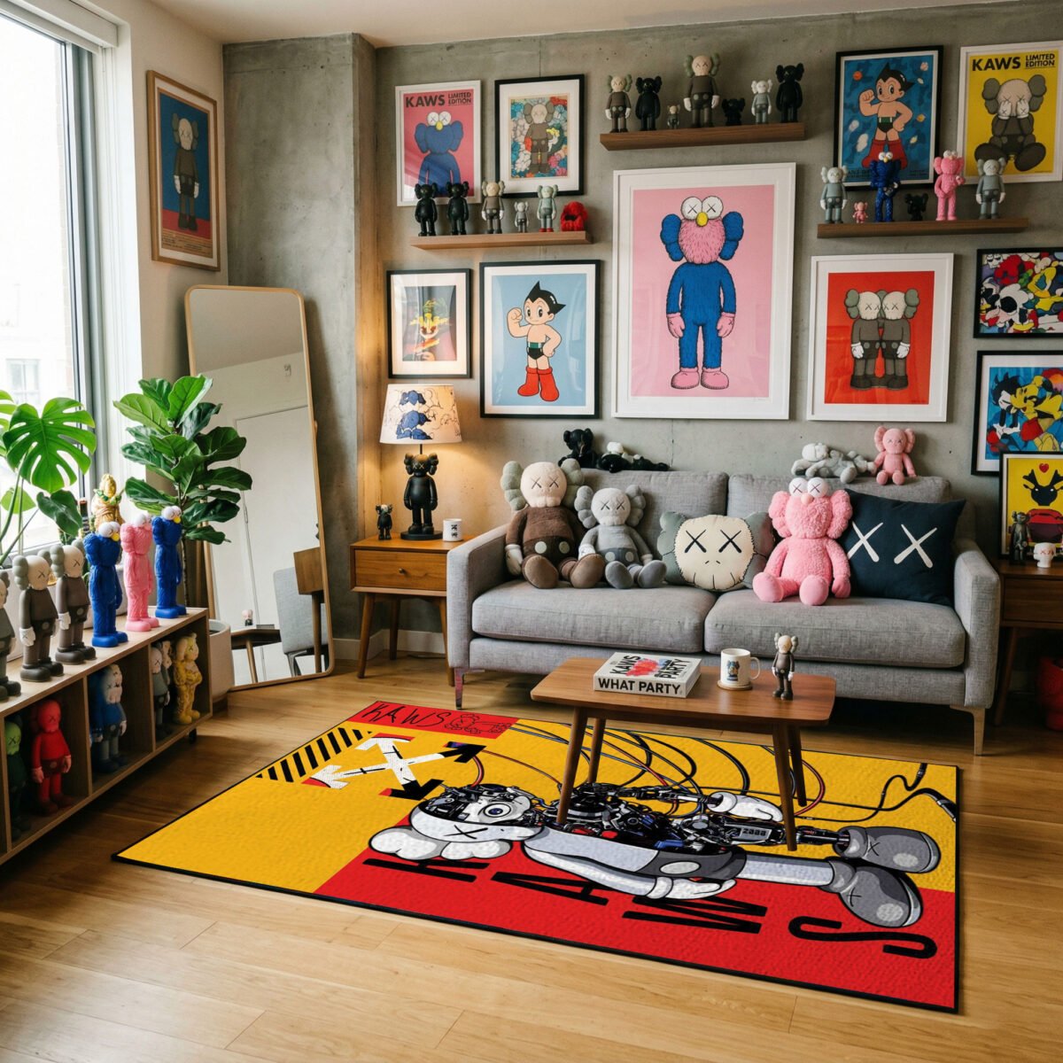 KAWS Robot Cyborg Area Rug - Dissected Character & X-Arrow Design, Hypebeast Yellow & Red Modern Decor for Collector Bedroom & Gaming Room - Image 2