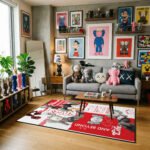 KAWS Red New 2088 Shipping Label Area Rug - Futuristic Street Art Design, Modern Bedroom & Gaming Sanctuary Floor Decor for Collectors - Image 2