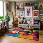 KAWS Geometric Checkered Multi-Color Area Rug - Vibrant Stained Glass Companion Design, Modern Bedroom & Art Collector Room Decor - Image 2