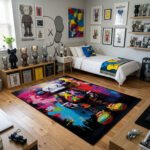 KAWS Companion Abstract Paint Splatter Area Rug - Vibrant Multi-Color Street Art Design, Modern Room Decor for Art Fans & Collectors