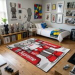 KAWS x Supreme Boxing Area Rug - Hypebeast Everlast Punching Bag Design, Modern Streetwear Bedroom & Gaming Room Decor for Collectors