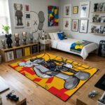 KAWS Inspired 'Together' Street Art Area Rug - Bold Urban Mashup Design, Modern Collector Bedroom & Gaming Lair Floor Decor
