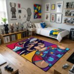 Street Art Together Graphic Area Rug - Iconic Cartoon Figure Bedroom Decor for Collectors