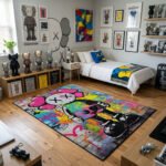 Vibrant Anime Hero Area Rug - Stylized Street Art Character Design, Colorful Pop Culture Floor Mat for Bedroom, Gaming Room & Fan Lair