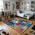 KAWS Pop Art Graffiti Area Rug - Urban Street Art Companion Design, Modern Collector Bedroom & Gaming Room Floor Mat, Edgy Hypebeast Decor