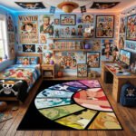 One Piece Straw Hat Crew Fan Collage Area Rug - Colorful Member Panels Design, Modern Anime Bedroom & Gaming Room Decor for Nakama Collectors