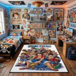 One Piece Grand Line Cast Area Rug - Full Straw Hat Crew & Allies Collage Design, Vibrant Anime Bedroom Decor, Soft Non-Slip Floor Mat