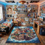 One Piece Straw Hat Crew Grand Adventure Area Rug - Sailing Action Scene, Modern Anime Bedroom & Gaming Room Decor, Soft Non-Slip Floor Mat