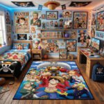 One Piece Thousand Sunny & Straw Hat Crew Area Rug - Vibrant Anime Group Scene, Modern Bedroom & Gaming Room Decor, Soft Non-Slip Floor Mat