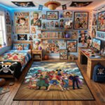 One Piece Straw Hat Crew Sunset Voyage Area Rug - Cinematic Golden Hour Ocean Design, Modern Anime Bedroom & Gaming Room Decor, Soft Rug