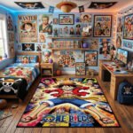 One Piece Luffy Action Hero Area Rug - Straw Hat Crew Shard Design, Vibrant Anime Bedroom & Gaming Room Decor, Soft Non-Slip Floor Mat
