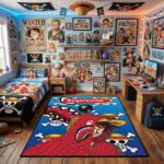 One Piece x Supreme Hypebeast Area Rug - Luffy Shark Hoodie & Bape Style Mashup Design, Modern Anime Bedroom & Gaming Room Collector Decor