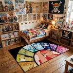 One Piece Straw Hat Crew Fan Collage Area Rug - Colorful Member Panels Design, Modern Anime Bedroom & Gaming Room Decor for Nakama Collectors - Image 3