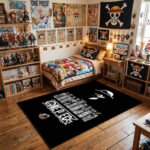 One Piece Minimalist Luffy Silhouette Area Rug - Monochrome Crew Member Panels & Thousand Sunny Design, Modern Anime Bedroom & Gaming Decor - Image 3