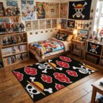 One Piece x Naruto Akatsuki Crossover Area Rug - Straw Hat Jolly Roger & Red Cloud Pattern, Modern Anime Bedroom & Gaming Room Floor Decor - Image 3