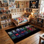 One Piece Stacked Multi-Color Logo Area Rug - Straw Hat Crew Member Jolly Roger Design, Modern Anime Bedroom & Gaming Decor, Non-Slip Mat - Image 3