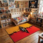 One Piece 3D Tattered Tear Area Rug - Iconic Straw Hat Jolly Roger Design, Vibrant Red & Yellow Anime Bedroom & Gaming Room Floor Decor - Image 3