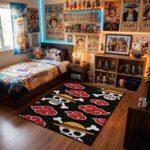 One Piece x Naruto Akatsuki Crossover Area Rug - Straw Hat Jolly Roger & Red Cloud Pattern, Modern Anime Bedroom & Gaming Room Floor Decor - Image 2